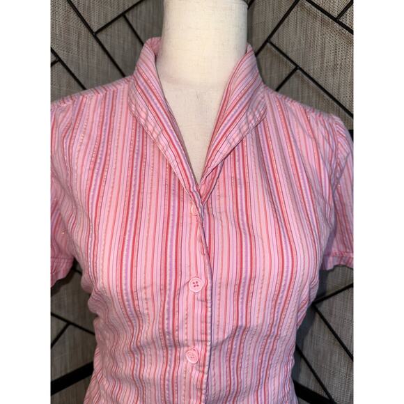 Jaclyn Smith Women’s Button-Up Striped Strawberry Shortcake Metallic Pink Medium - Picture 2 of 5